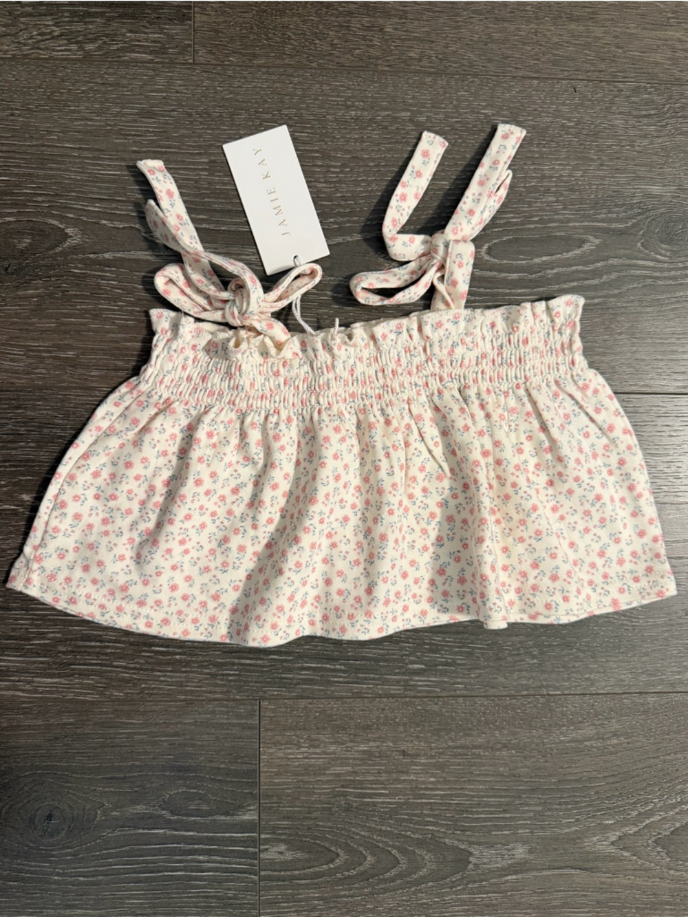 Jamie Kay Cream Floral Smocked Tube Top with Pink Accents Toddler Girl